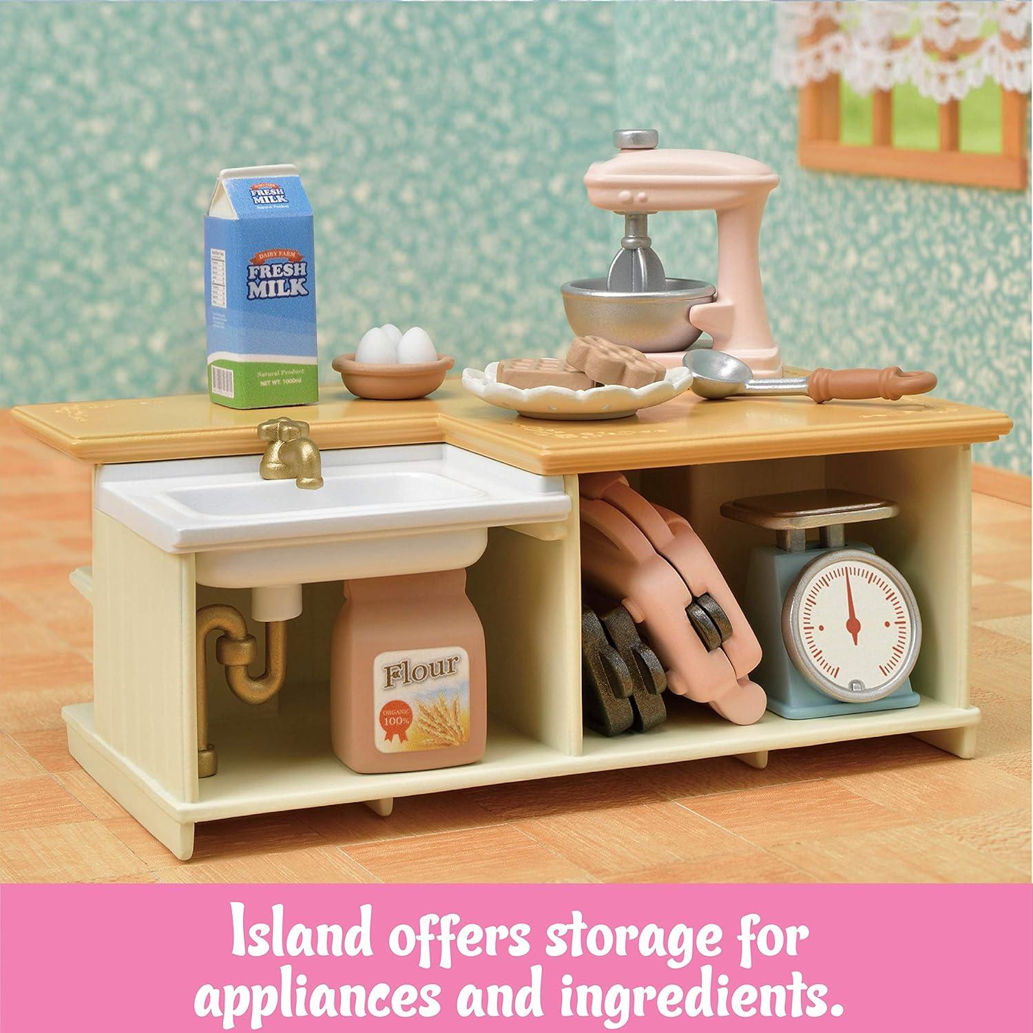 Isla de Cocina Calico Critters - Muebles 18 Piezas Interactivos