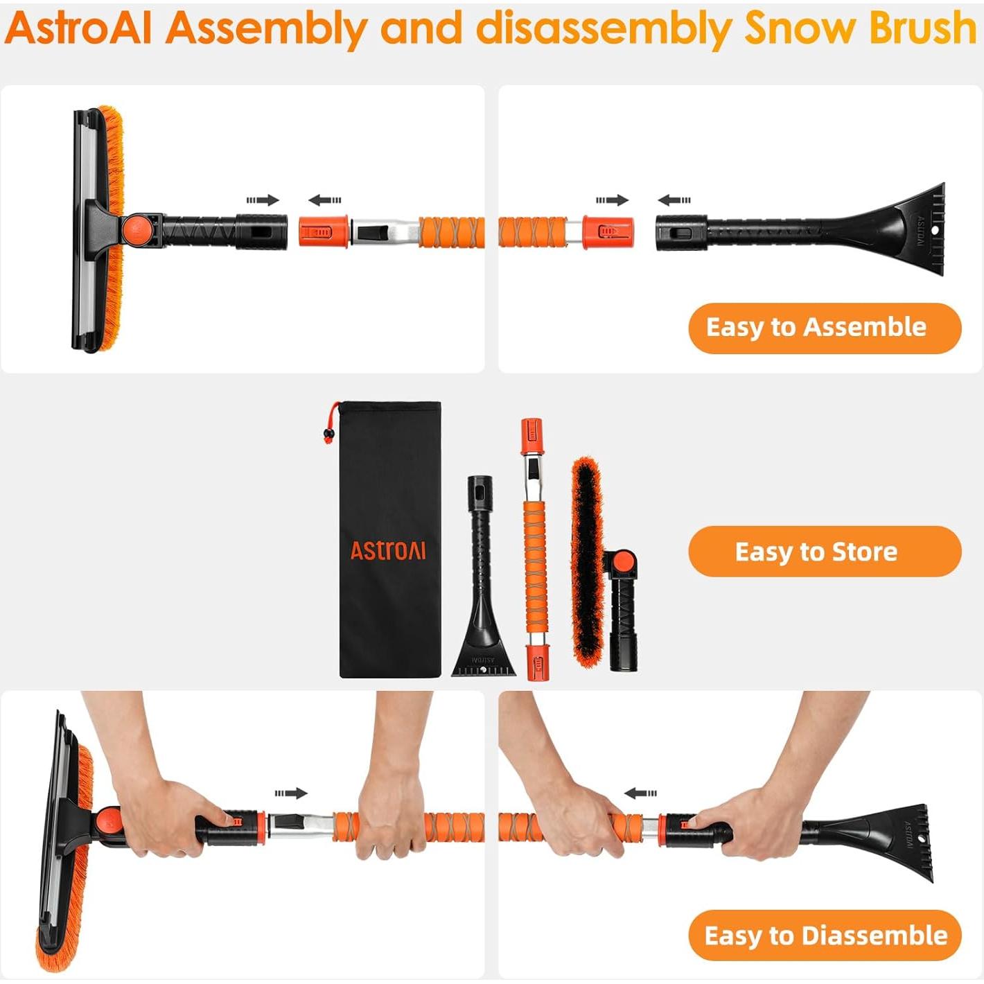 Raspador de Hielo AstroAI 120 cm con Limpiaparabrisas Naranja