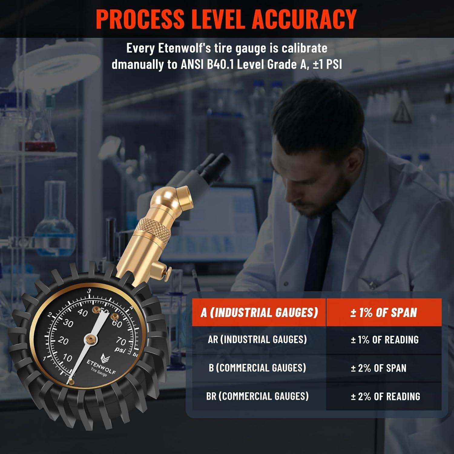 Medidor de Presión de Neumáticos ETENWOLF 0-5.17 bar Negro
