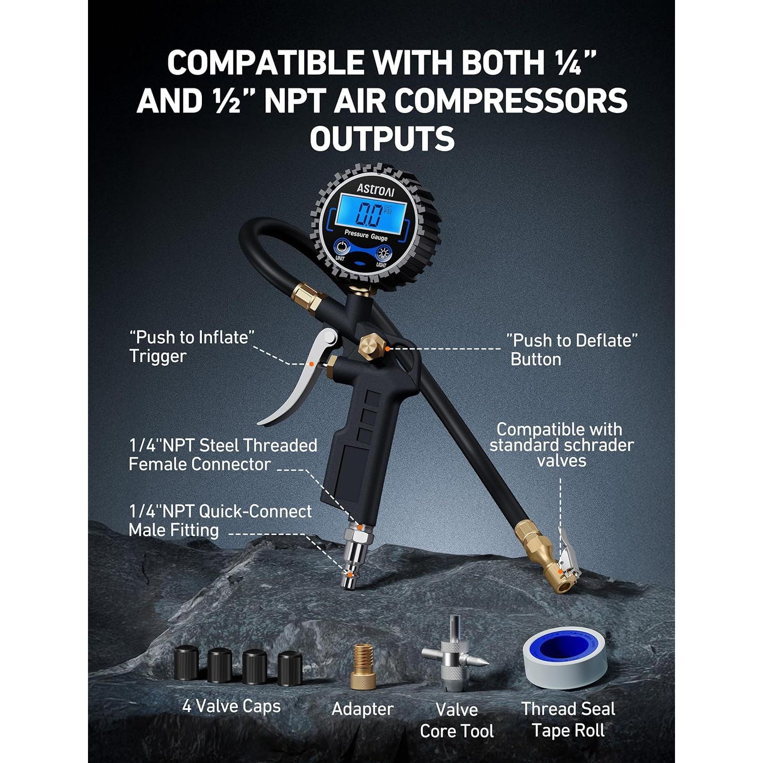 Medidor de Presión de Neumáticos Digital AstroAI 3-250 PSI