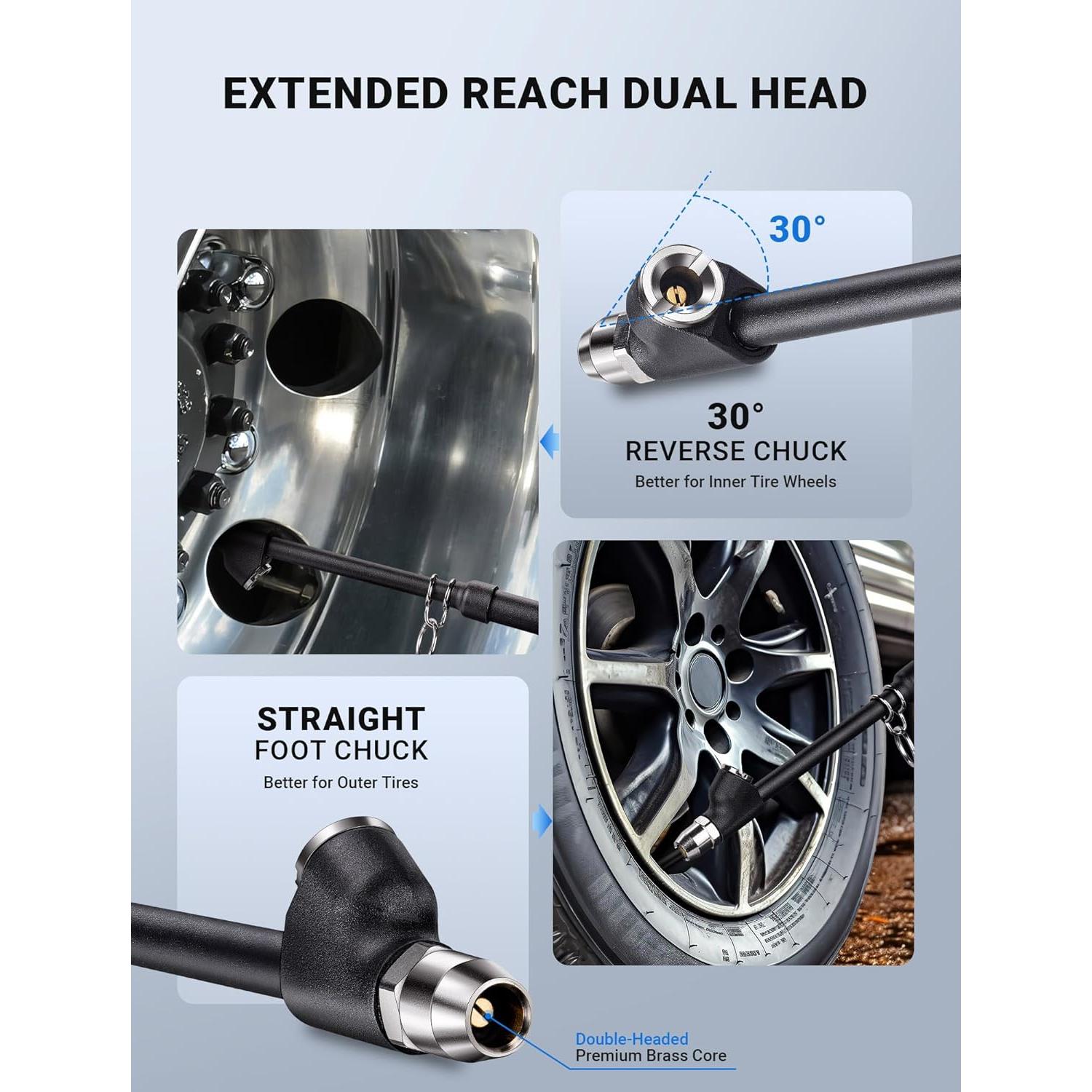 Medidor de presión de neumáticos LUMITECO 12" doble cabeza 10-150 PSI