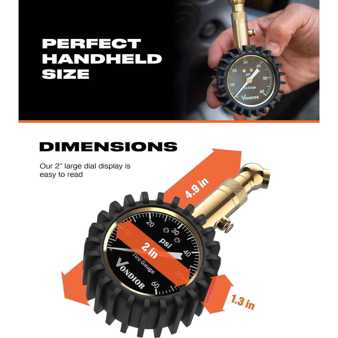 Manómetro de Neumáticos Vondior 0-60 PSI Preciso y Duradero