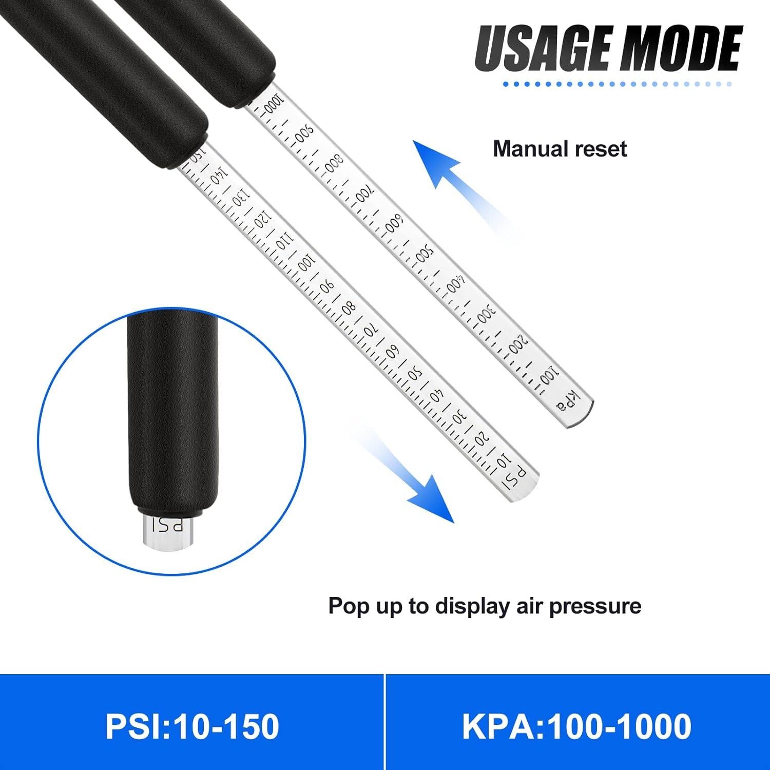 Medidor de Presión de Neumáticos MEANLIN 10-150 Psi Doble Cabeza