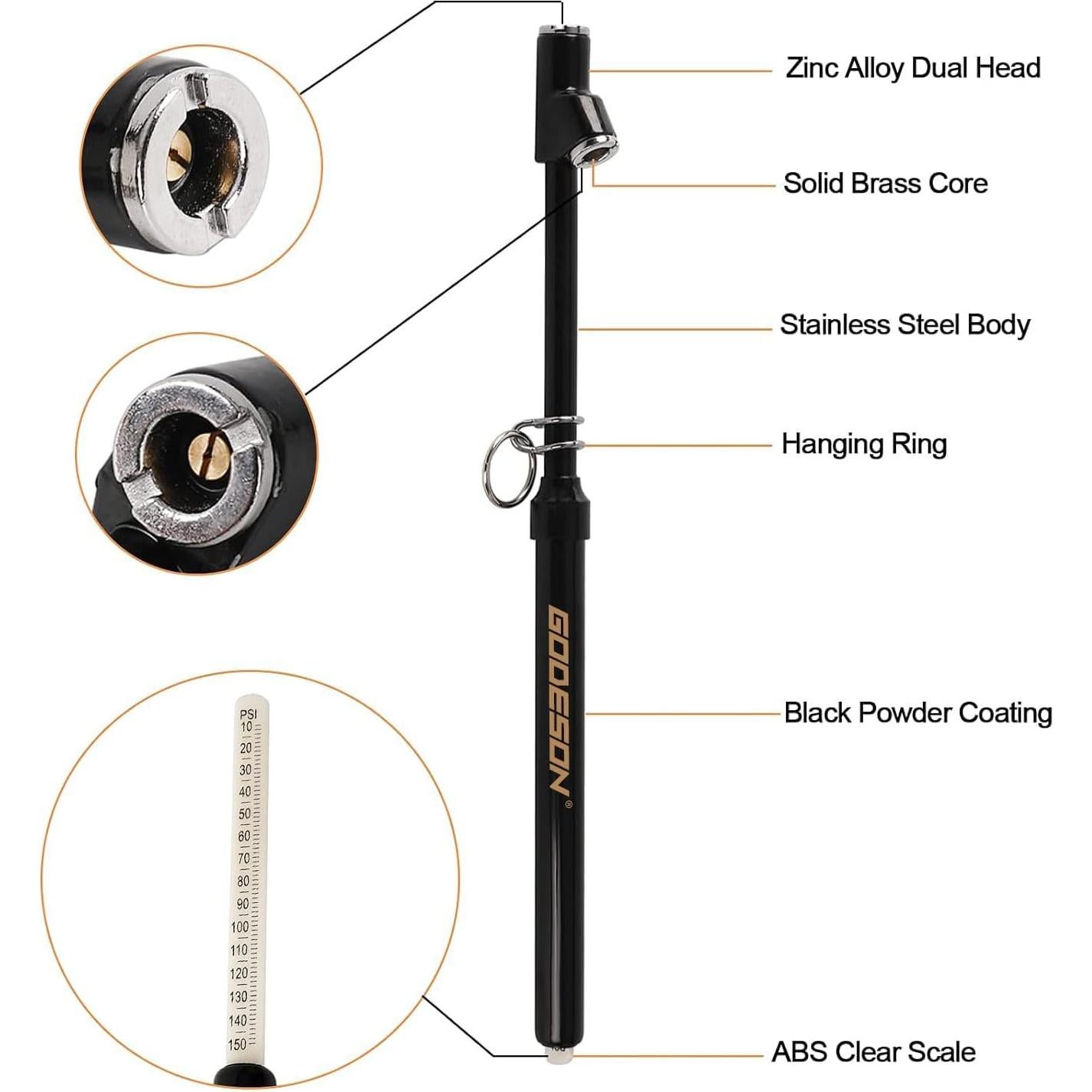 Medidor de Presión de Neumáticos GODESON Doble Cabeza 10-150 PSI
