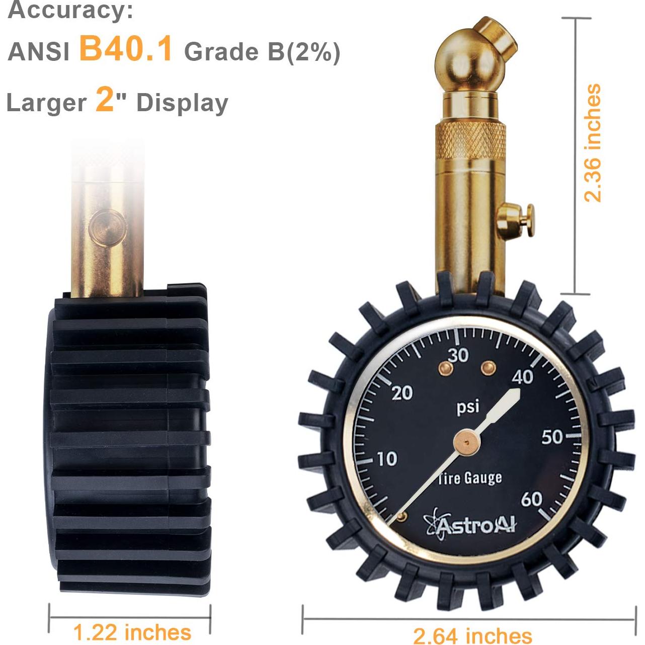 Medidor de Presión de Neumáticos AstroAI 0-4.14 Bar 2"
