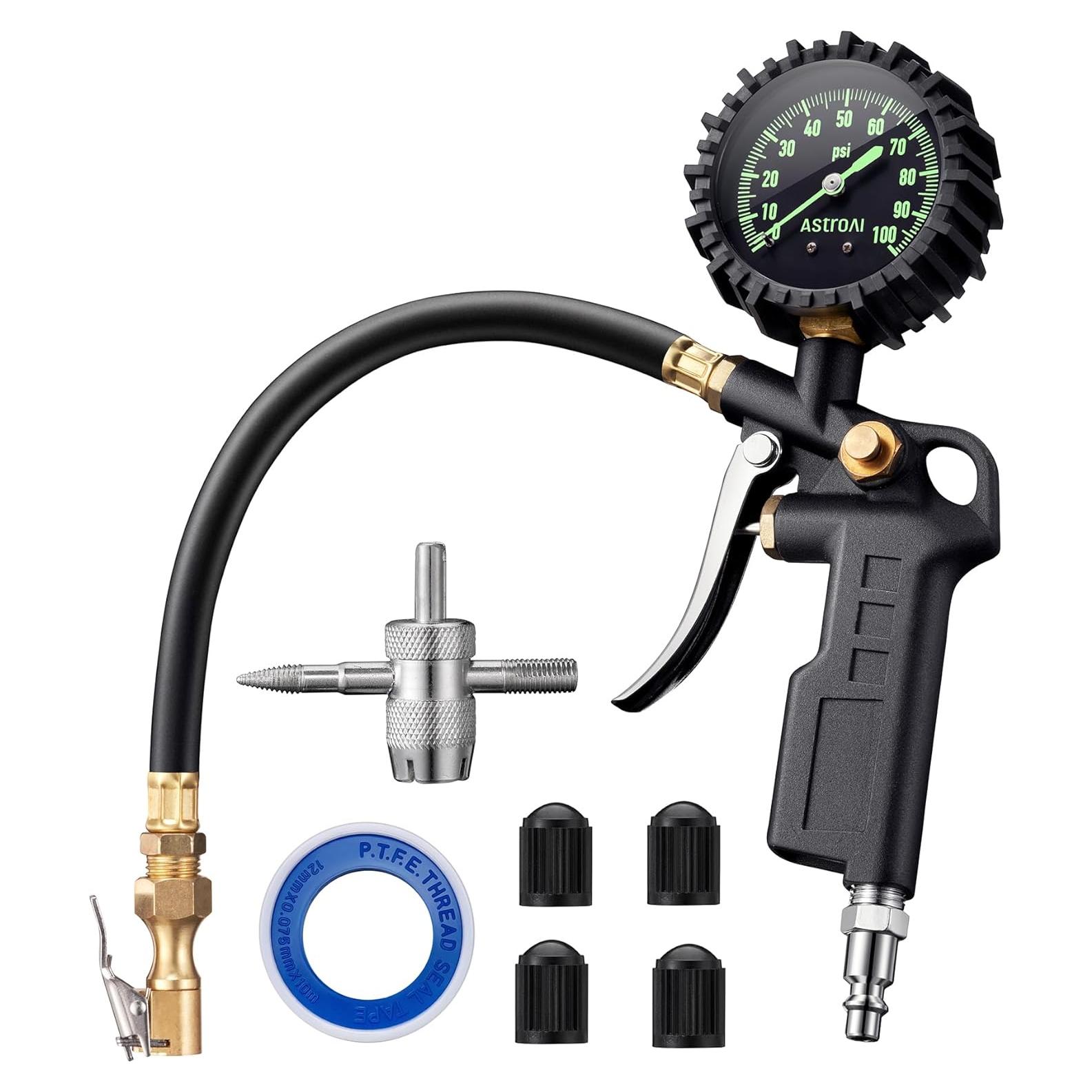 Medidor de Presión de Neumáticos AstroAI 0-100 PSI con Inflador
