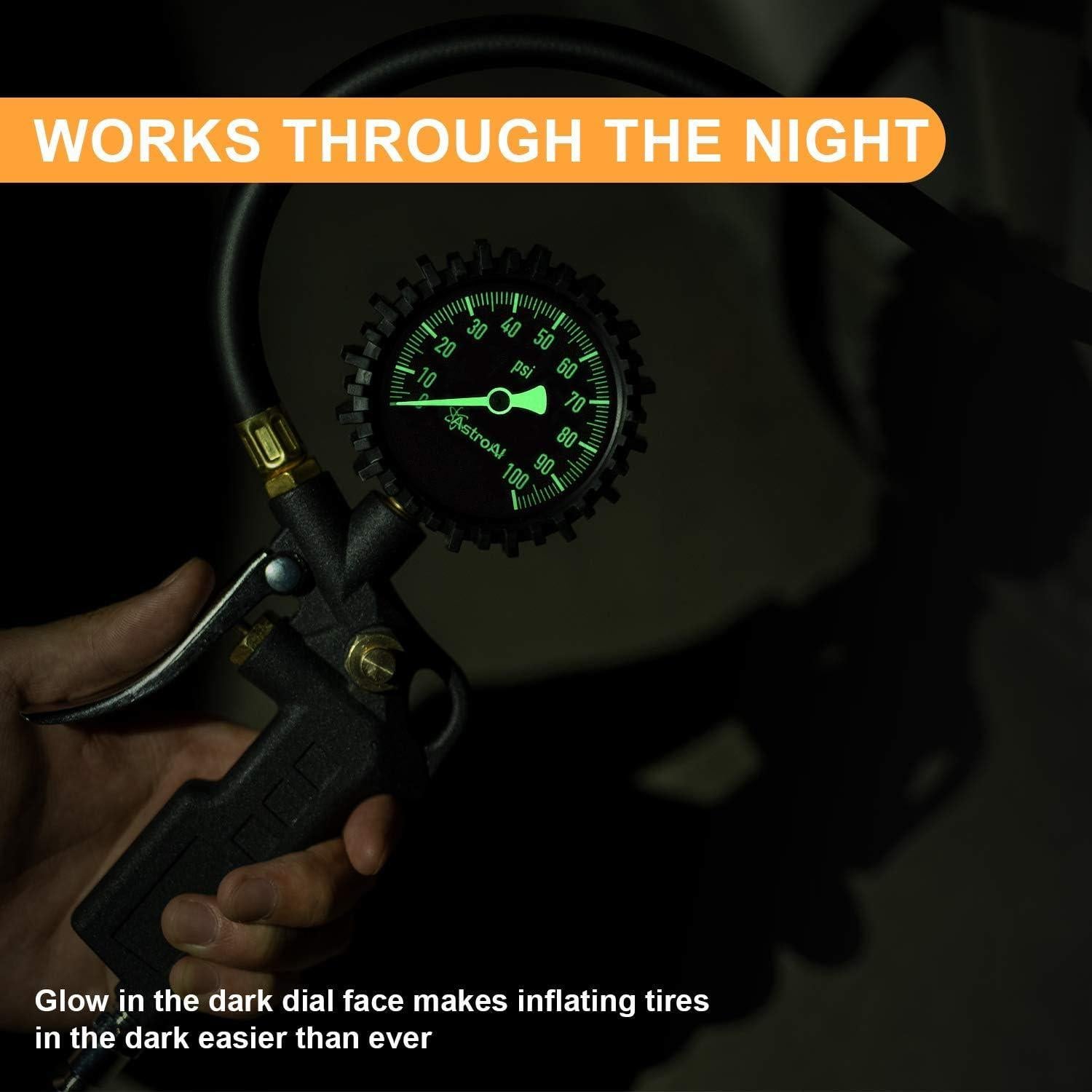 Medidor de Presión de Neumáticos AstroAI 0-100 PSI con Inflador