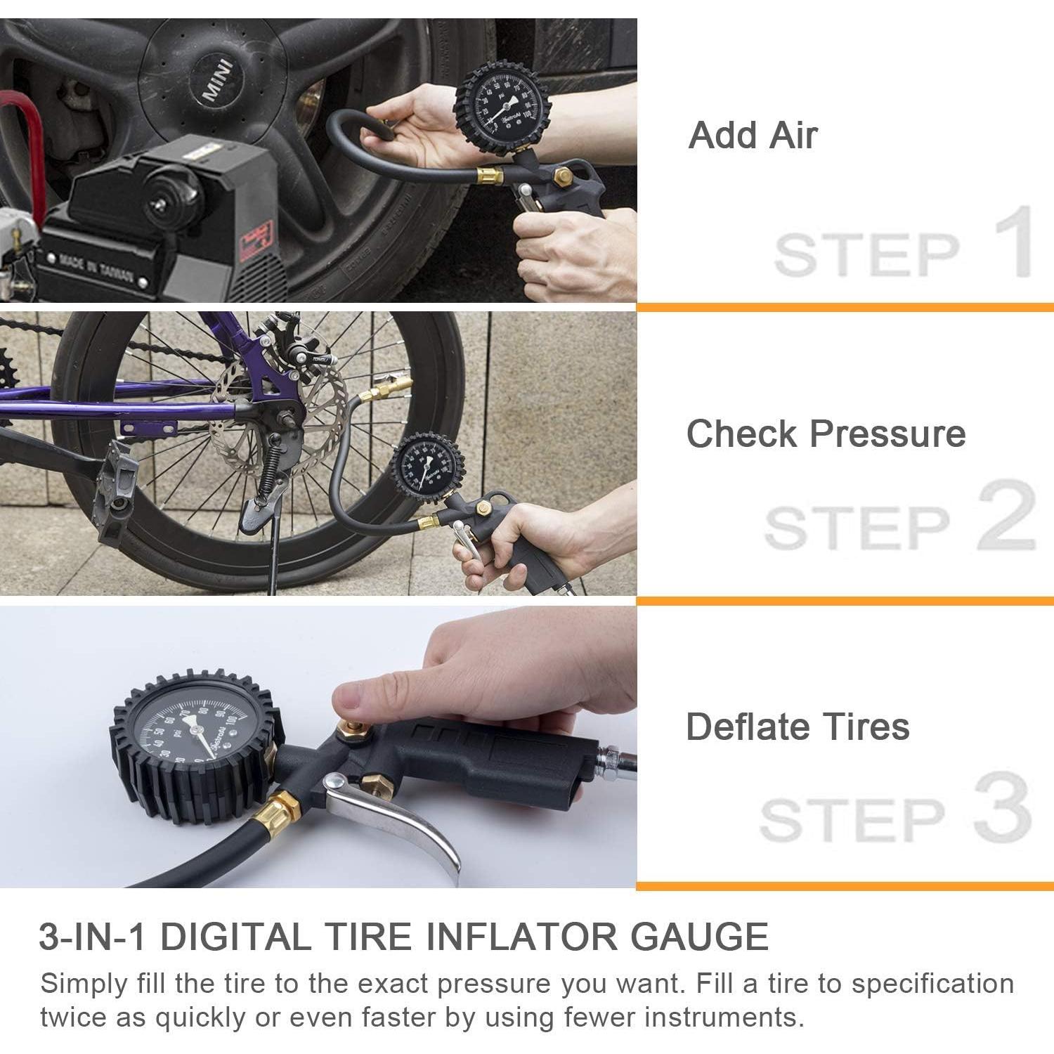 Medidor de Presión de Neumáticos AstroAI 0-100 PSI con Inflador