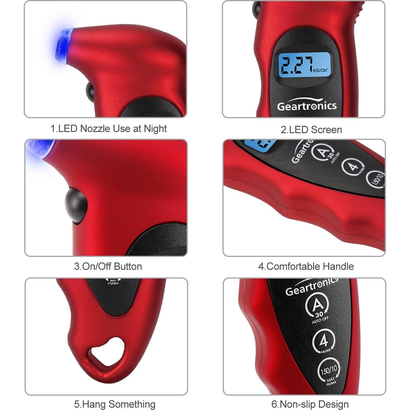 Medidor de Presión de Neumáticos Digital Geartronics 150 PSI