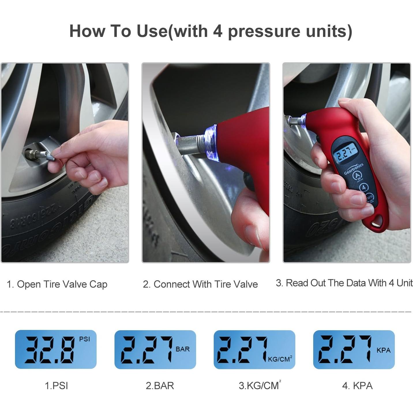 Medidor de Presión de Neumáticos Digital Geartronics 150 PSI