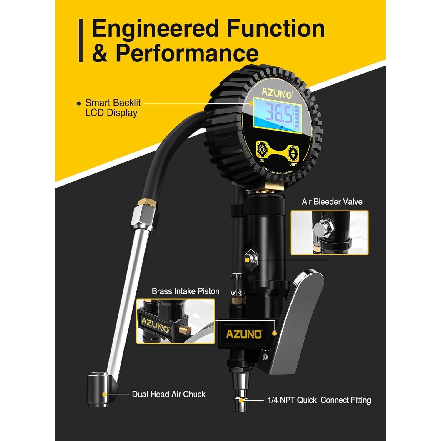 Inflador de Neumáticos Digital AZUNO TIG200D con Manómetro