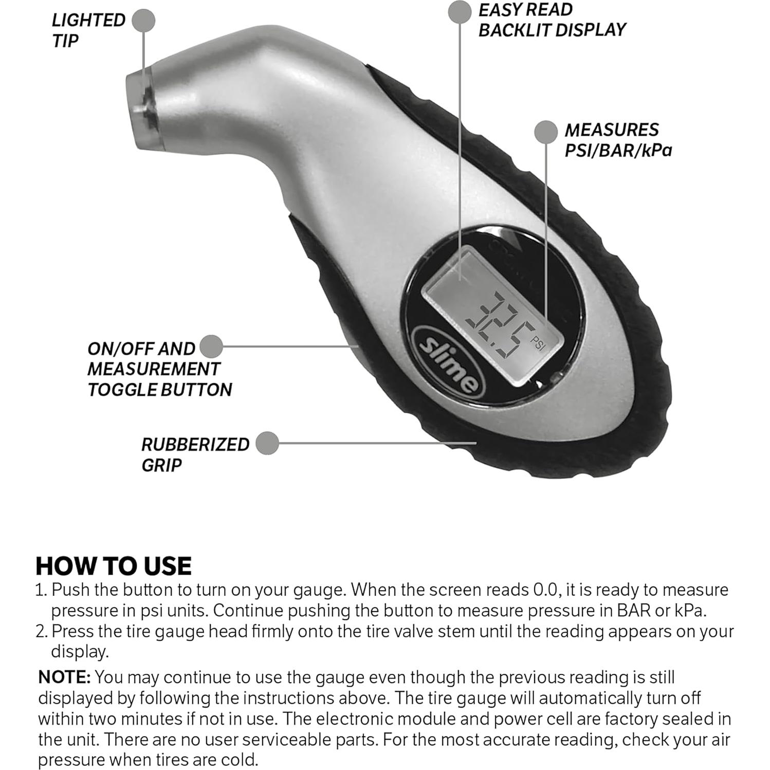 Medidor Digital de Presión de Neumáticos Slime 20017 0-10 Bar
