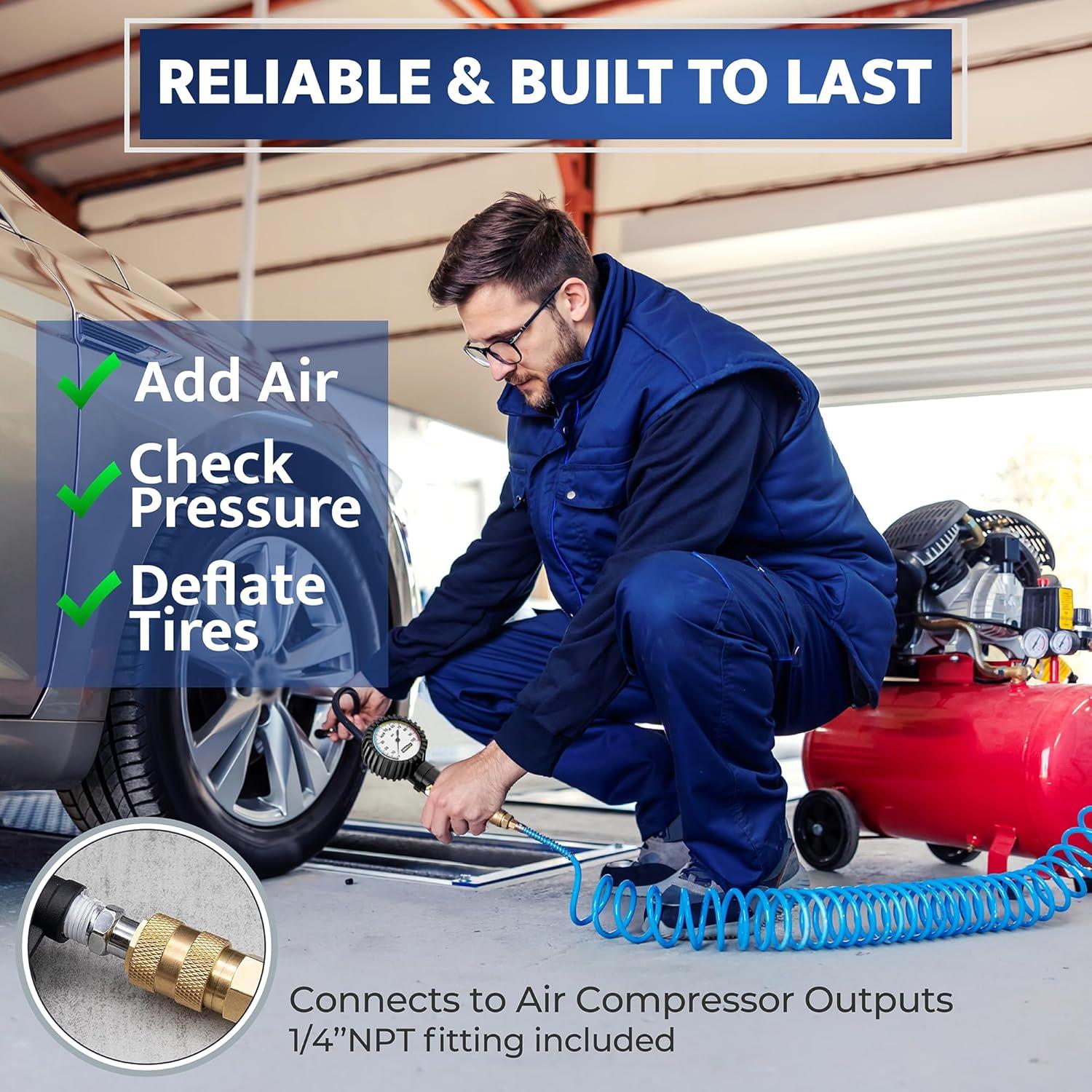 Inflador de Neumáticos Gerchway con Manómetro 100 PSI y Manguera Larga