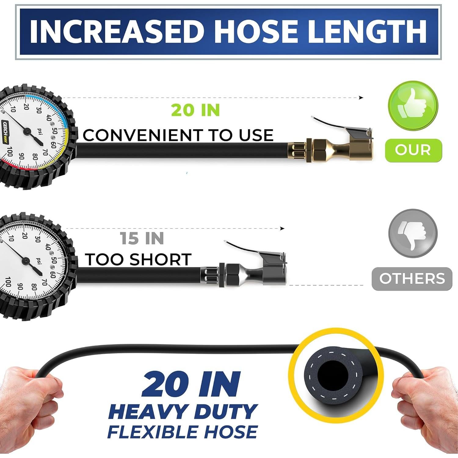 Inflador de Neumáticos Gerchway con Manómetro 100 PSI y Manguera Larga