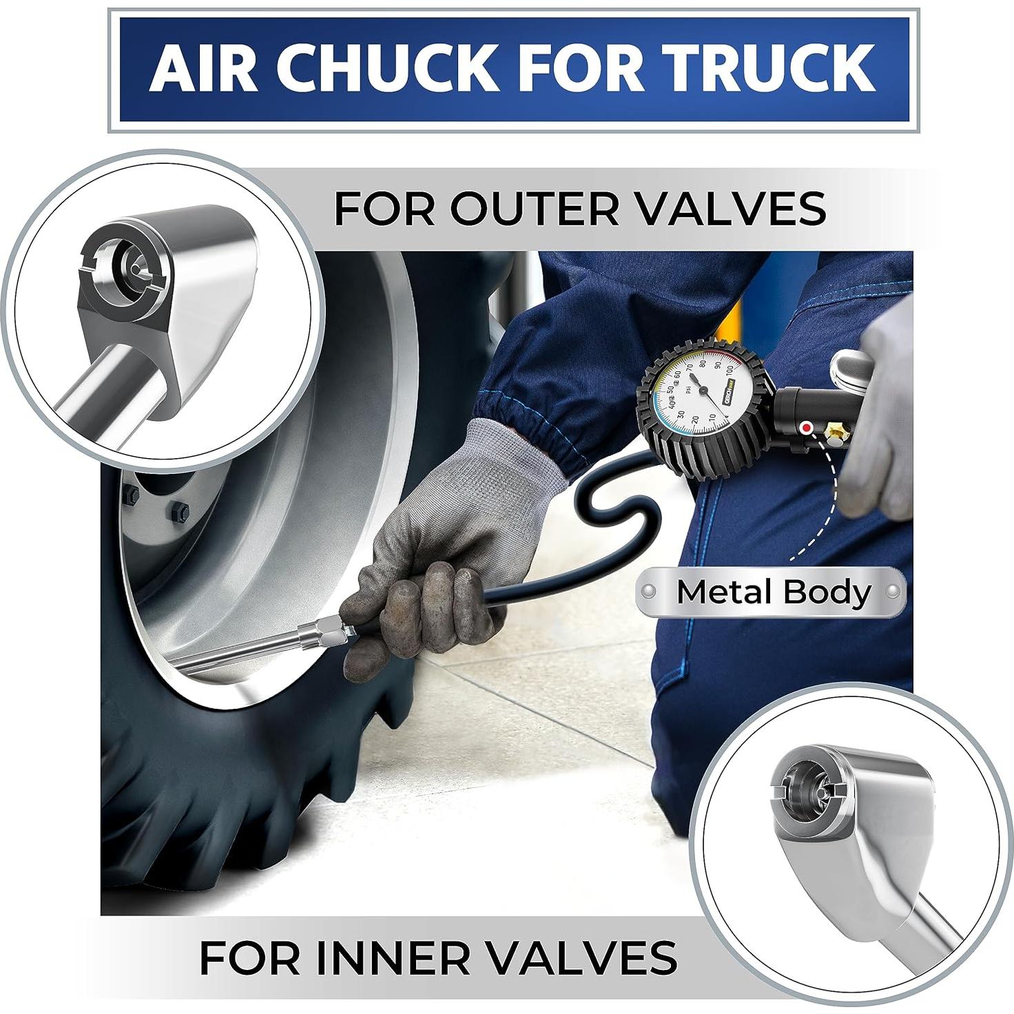 Inflador de Neumáticos Gerchway con Manómetro 100 PSI y Manguera Larga