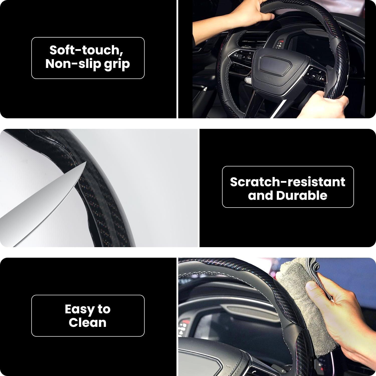 Cubierta de Volante Hiseanllo Fibra de Carbono Rojo 35.56-40.64 cm