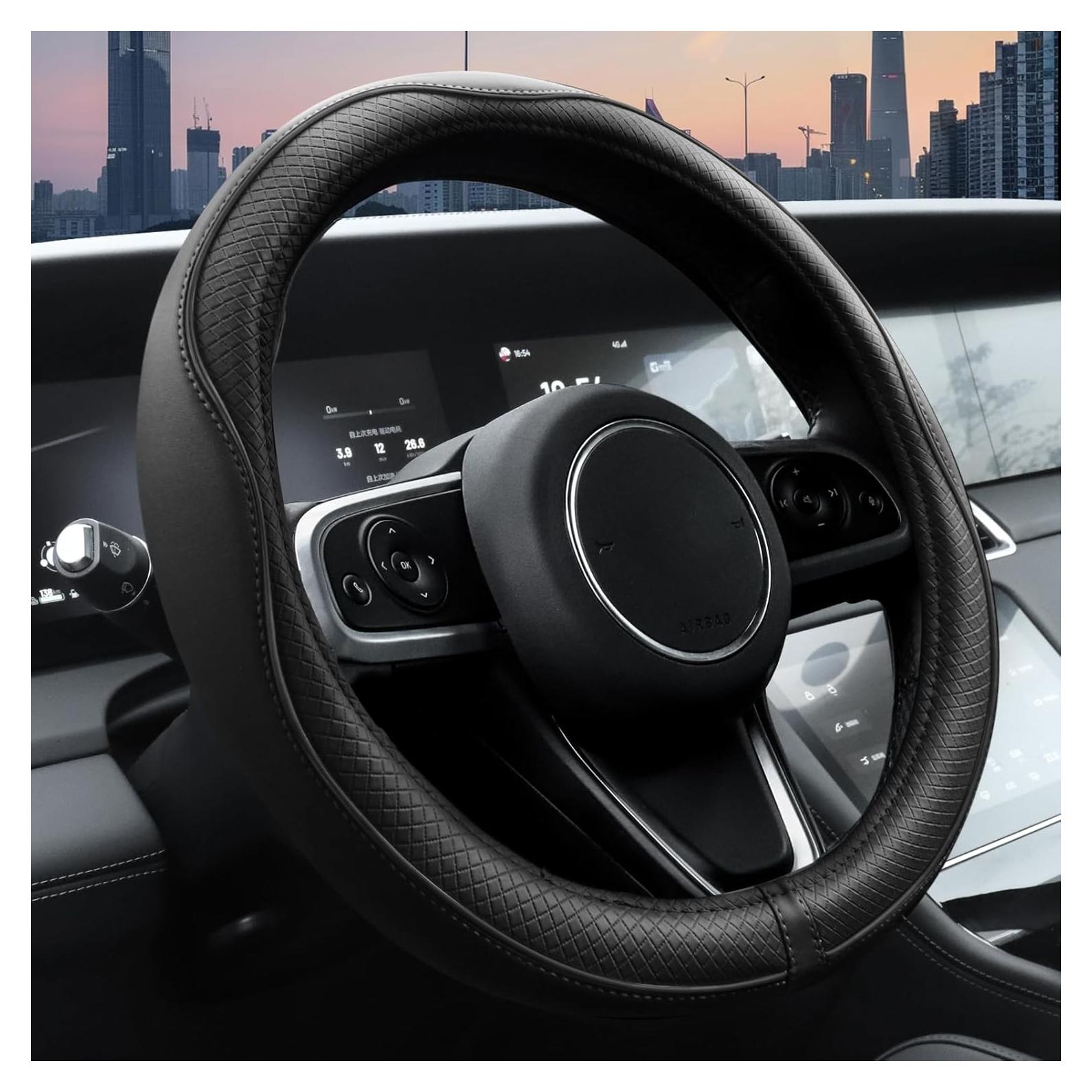 Funda de Volante Ouzorp Negra Cuero Microfibra 37-39 cm