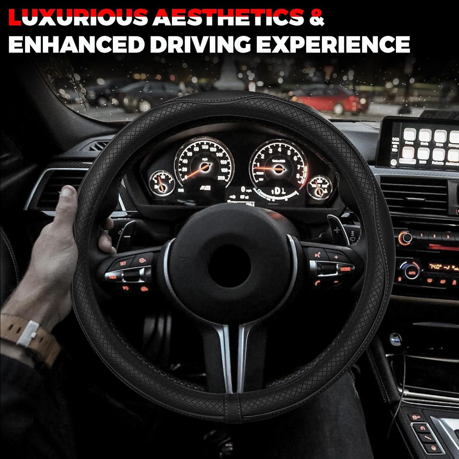 Funda de Volante Ouzorp Negra Cuero Microfibra 37-39 cm