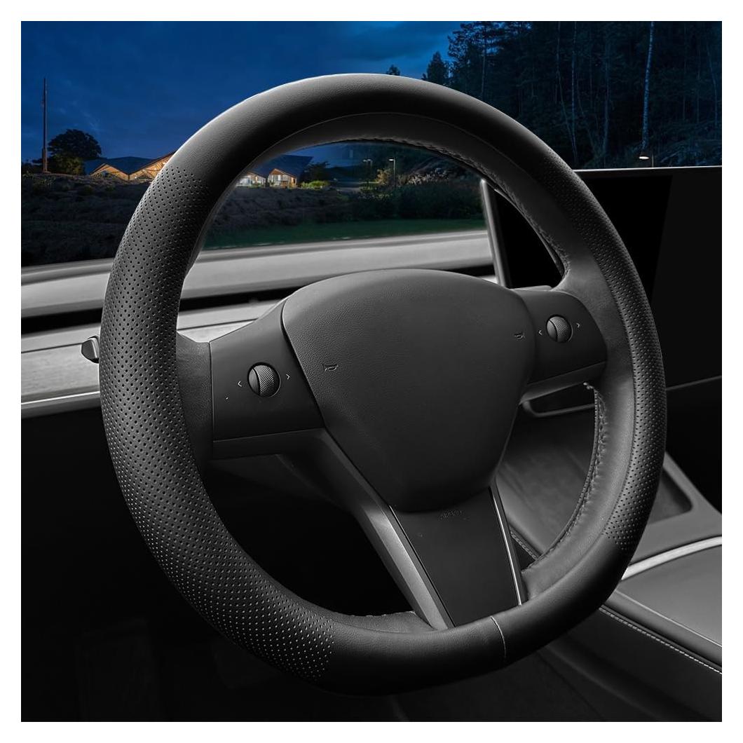 Cubierta de Volante de Cuero Nappa LKWLIKEI para Tesla Modelo 3/Y