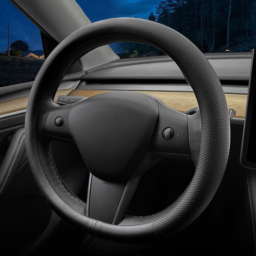 Cubierta de Volante de Cuero Nappa LKWLIKEI para Tesla Modelo 3/Y