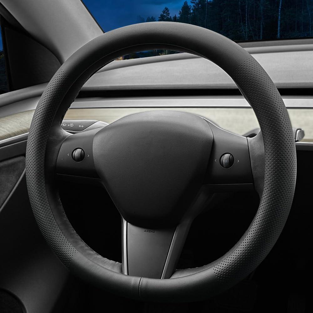 Cubierta de Volante de Cuero Nappa LKWLIKEI para Tesla Modelo 3/Y