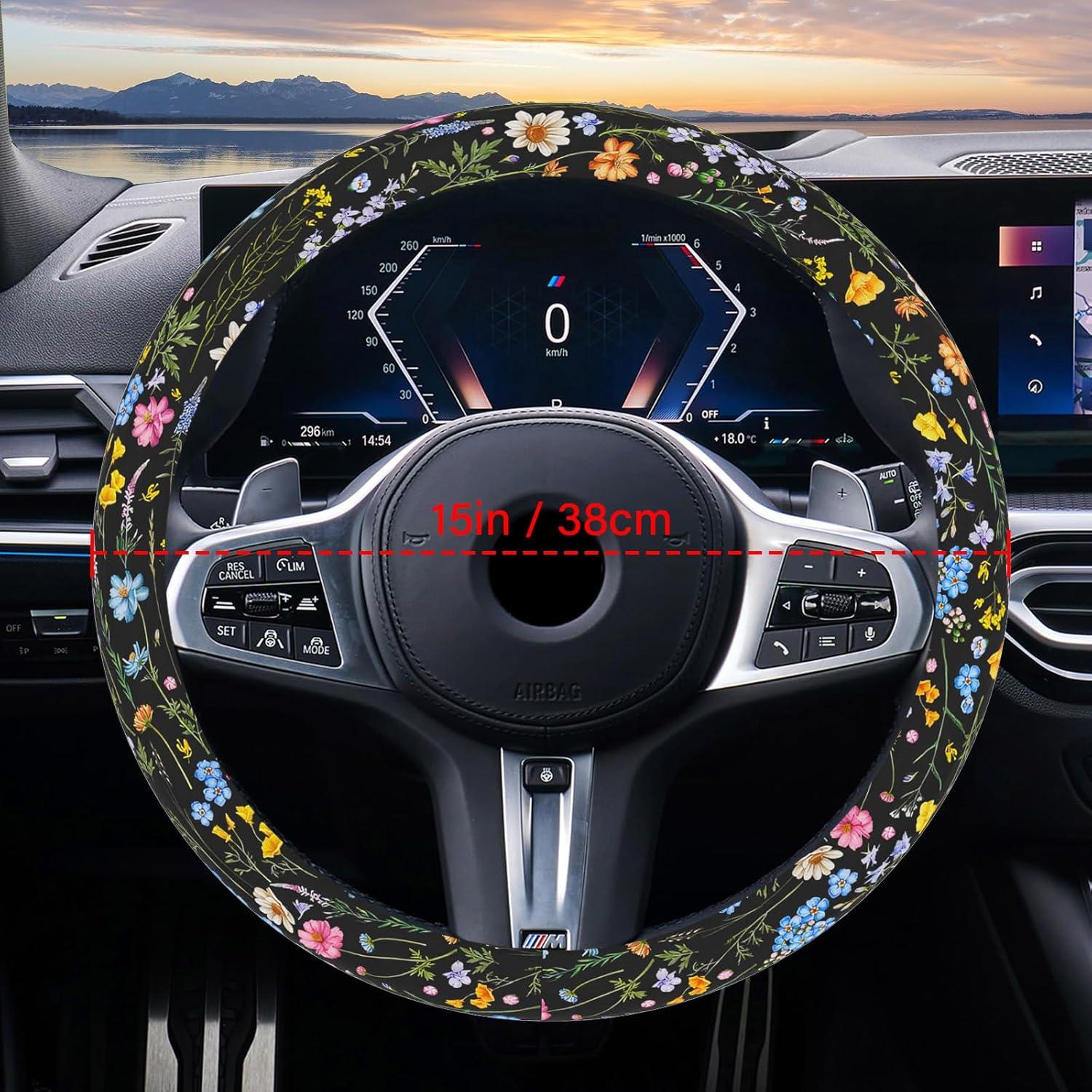 Funda de Volante Pcnjozx SWC Antideslizante 35.6-38cm Flores