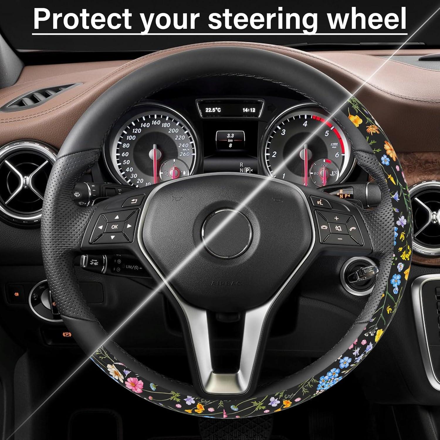 Funda de Volante Pcnjozx SWC Antideslizante 35.6-38cm Flores