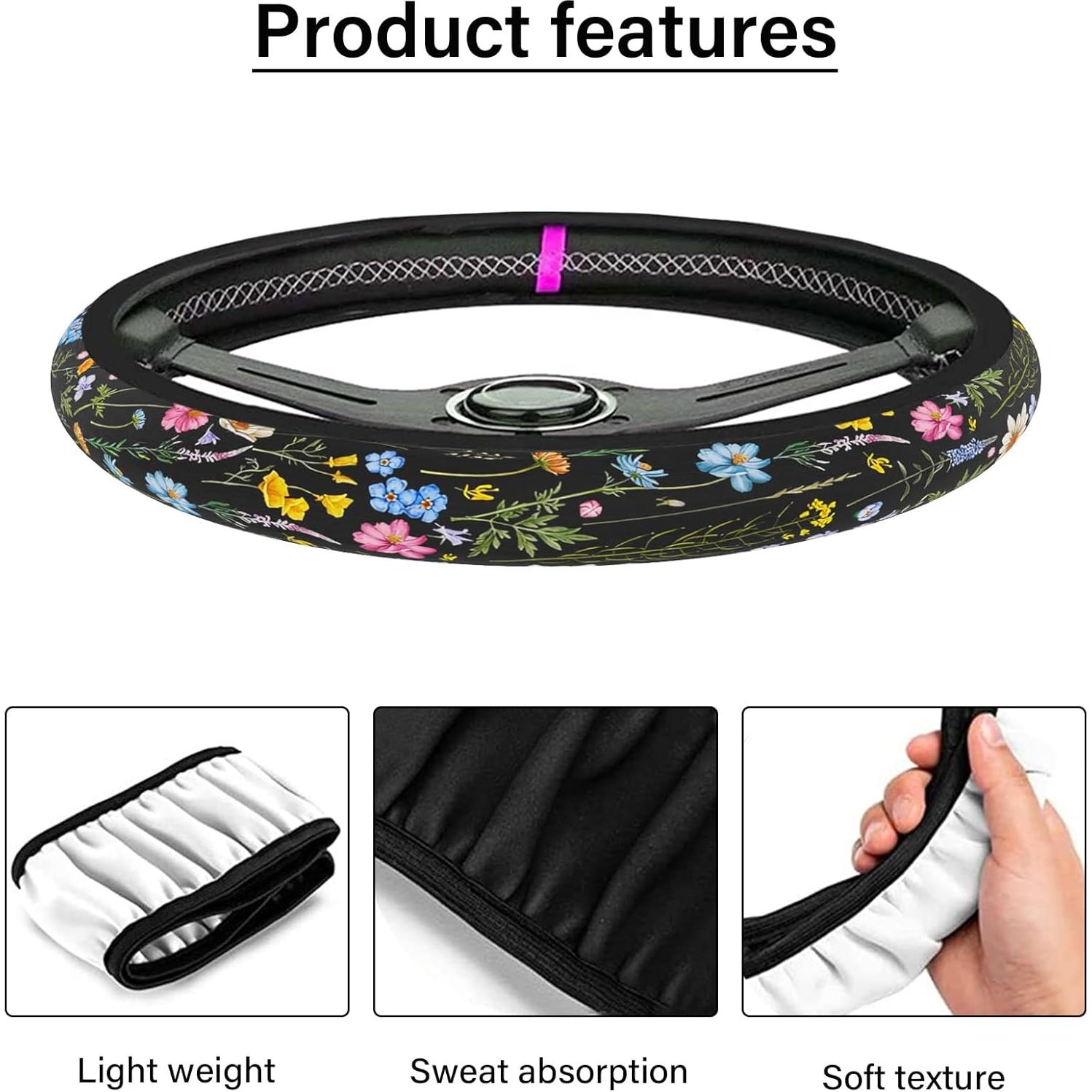 Funda de Volante Pcnjozx SWC Antideslizante 35.6-38cm Flores