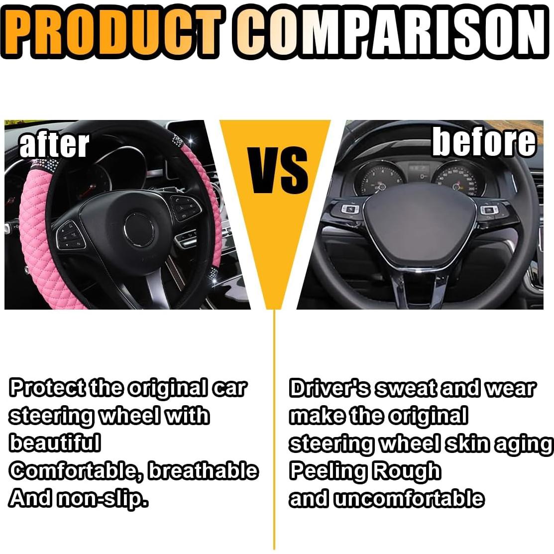 Cubierta de Volante de Cuero JOYCOURT Rosa 34.9-38 cm con Rhinestones