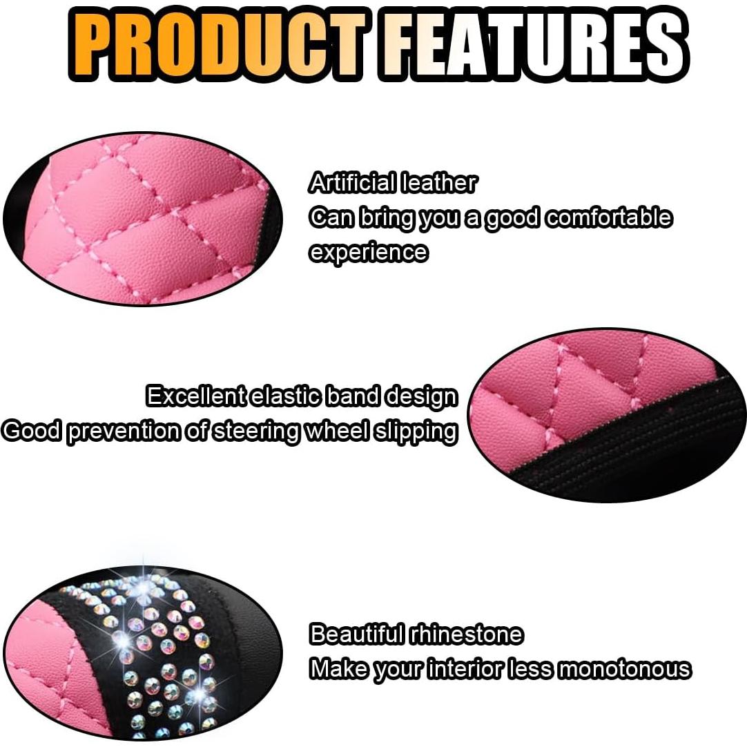 Cubierta de Volante de Cuero JOYCOURT Rosa 34.9-38 cm con Rhinestones