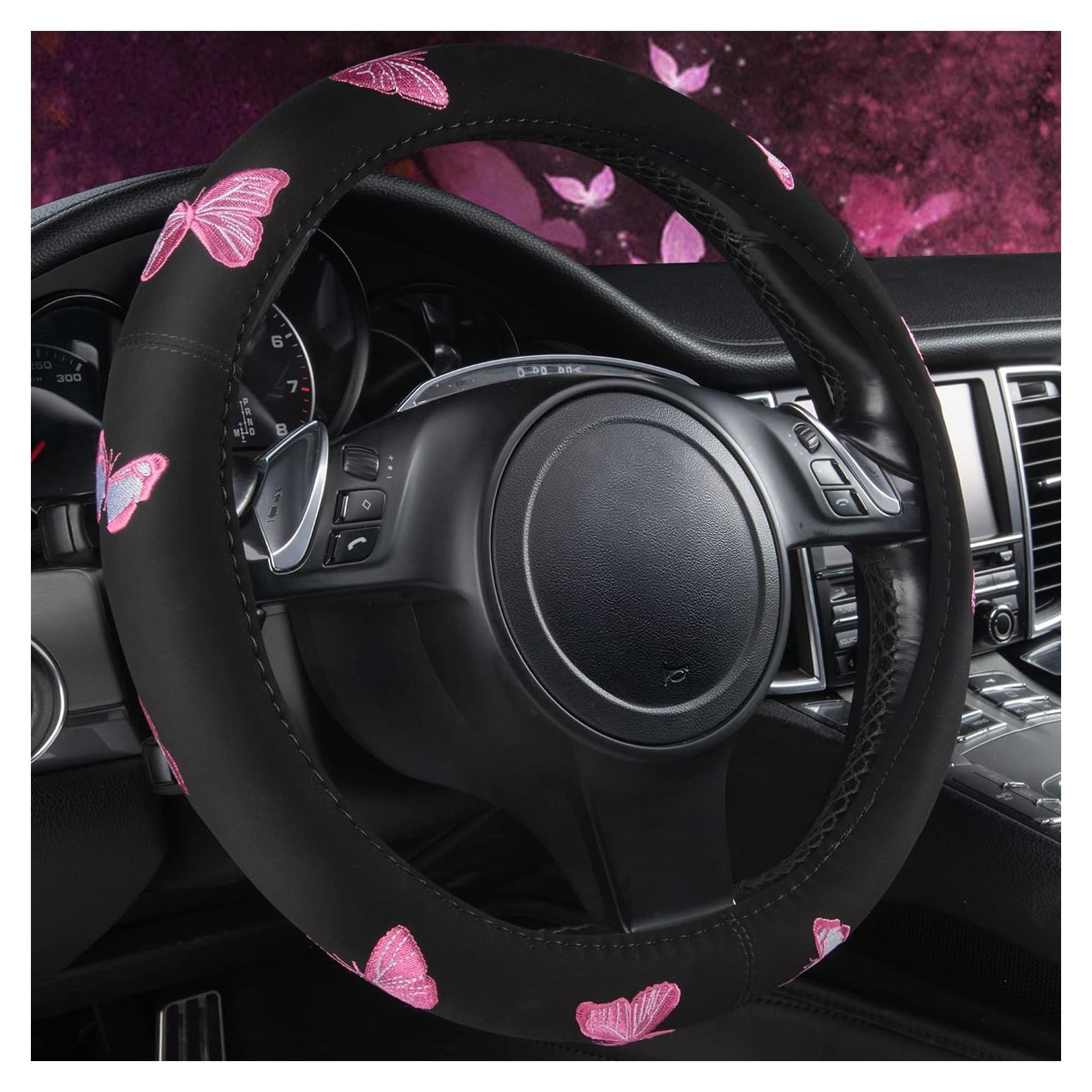 Cubierta de Volante Car Pass 15 Pulgadas Rosa y Negro Universal