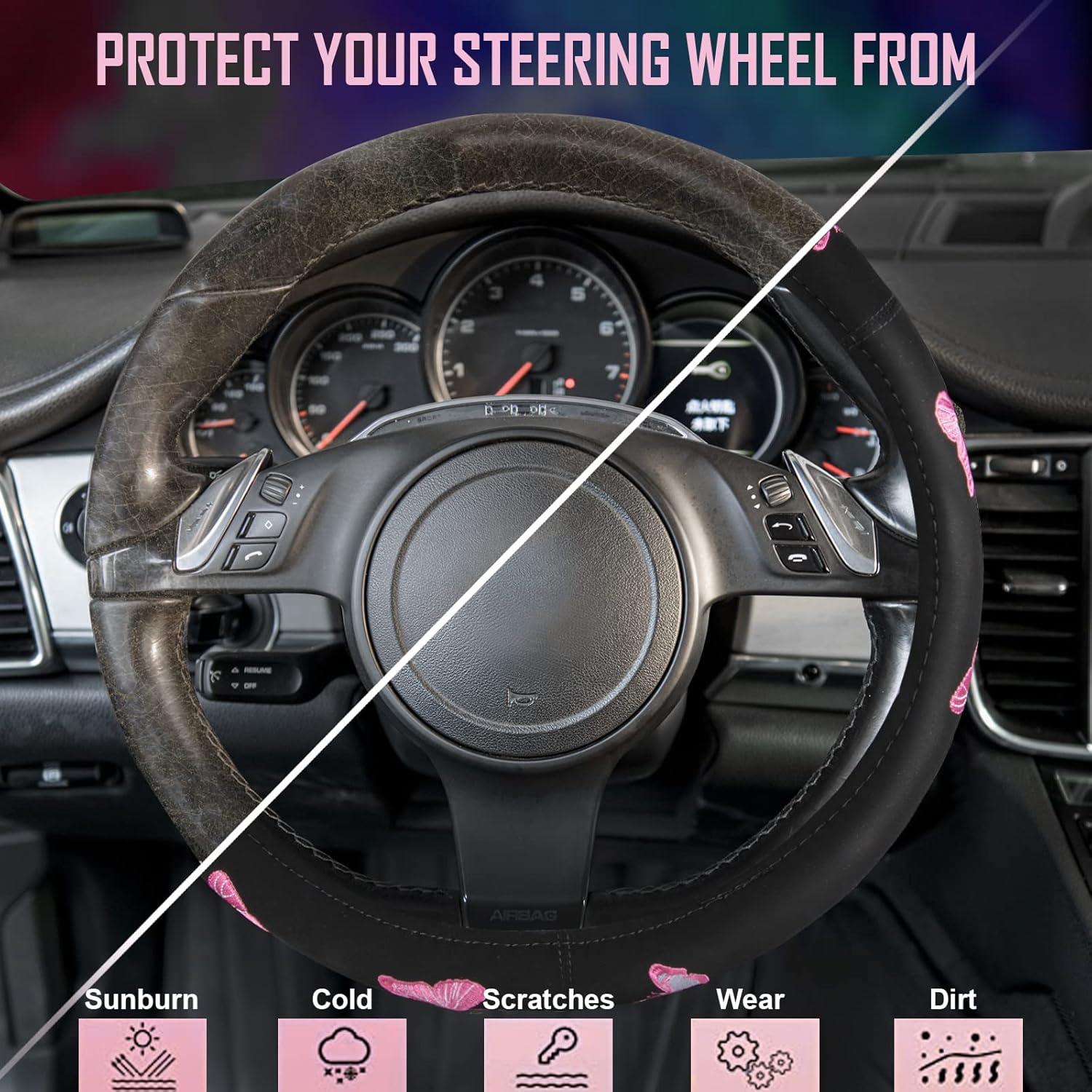 Cubierta de Volante Car Pass 15 Pulgadas Rosa y Negro Universal