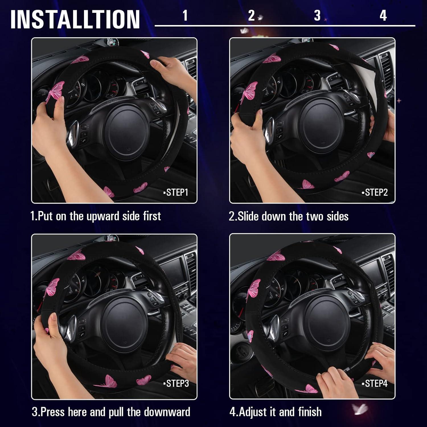 Cubierta de Volante Car Pass 15 Pulgadas Rosa y Negro Universal