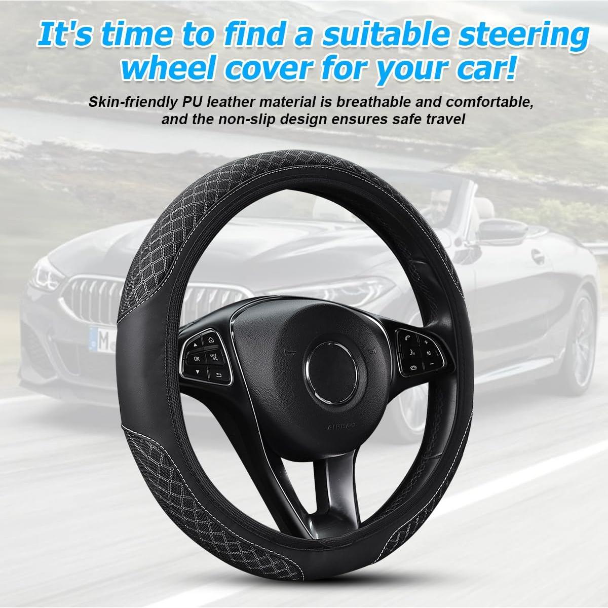 Cubierta de Volante de Coche Zpana 36.83-38.1 cm Cuero Negro