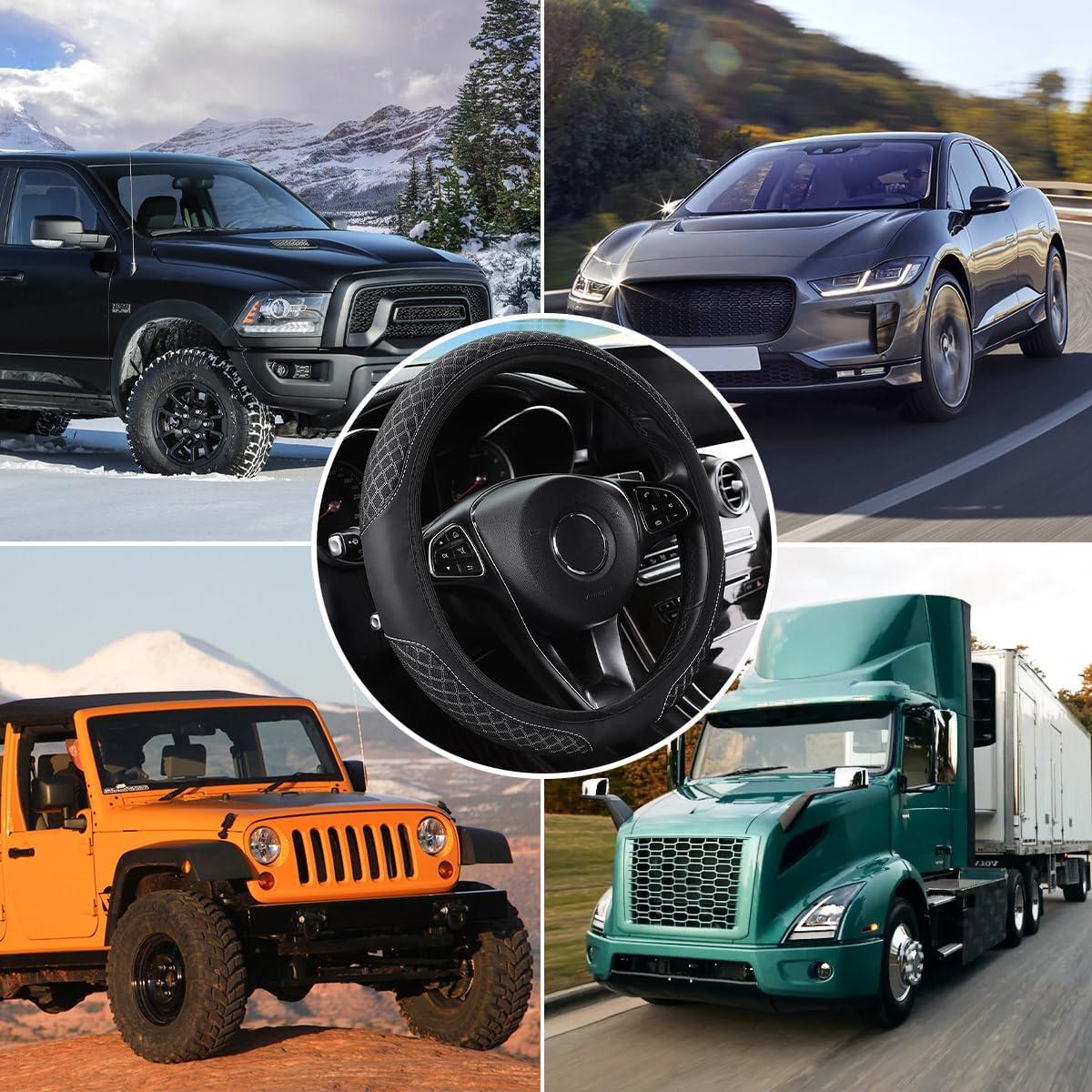 Cubierta de Volante de Coche Zpana 36.83-38.1 cm Cuero Negro