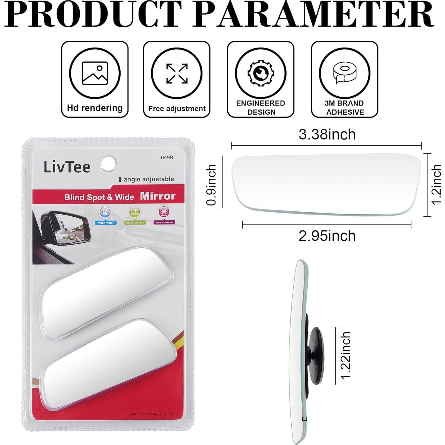 Espejos de Punto Ciego LivTee, Convexos HD, 2 Piezas