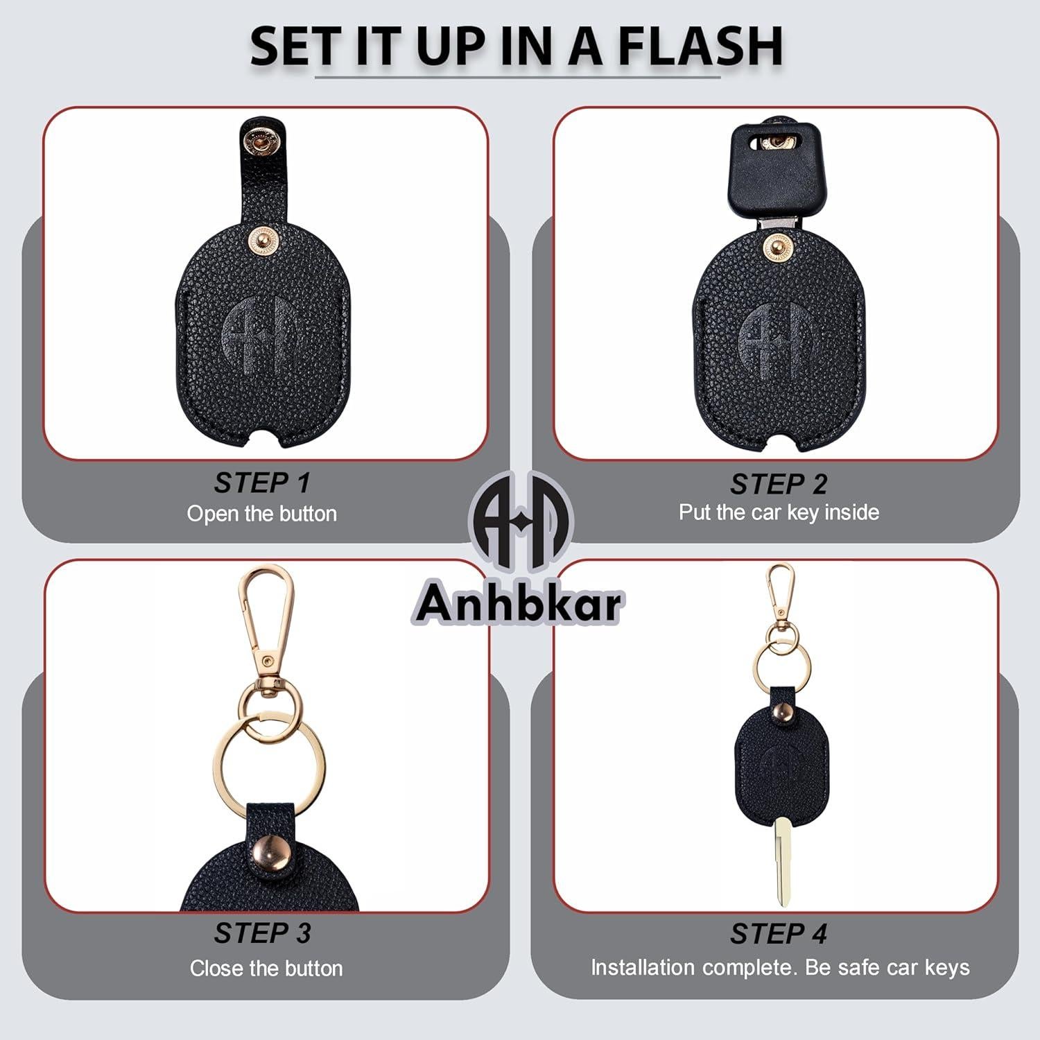 Funda de Llave de Coche ANHBKAR de Cuero PU Negra