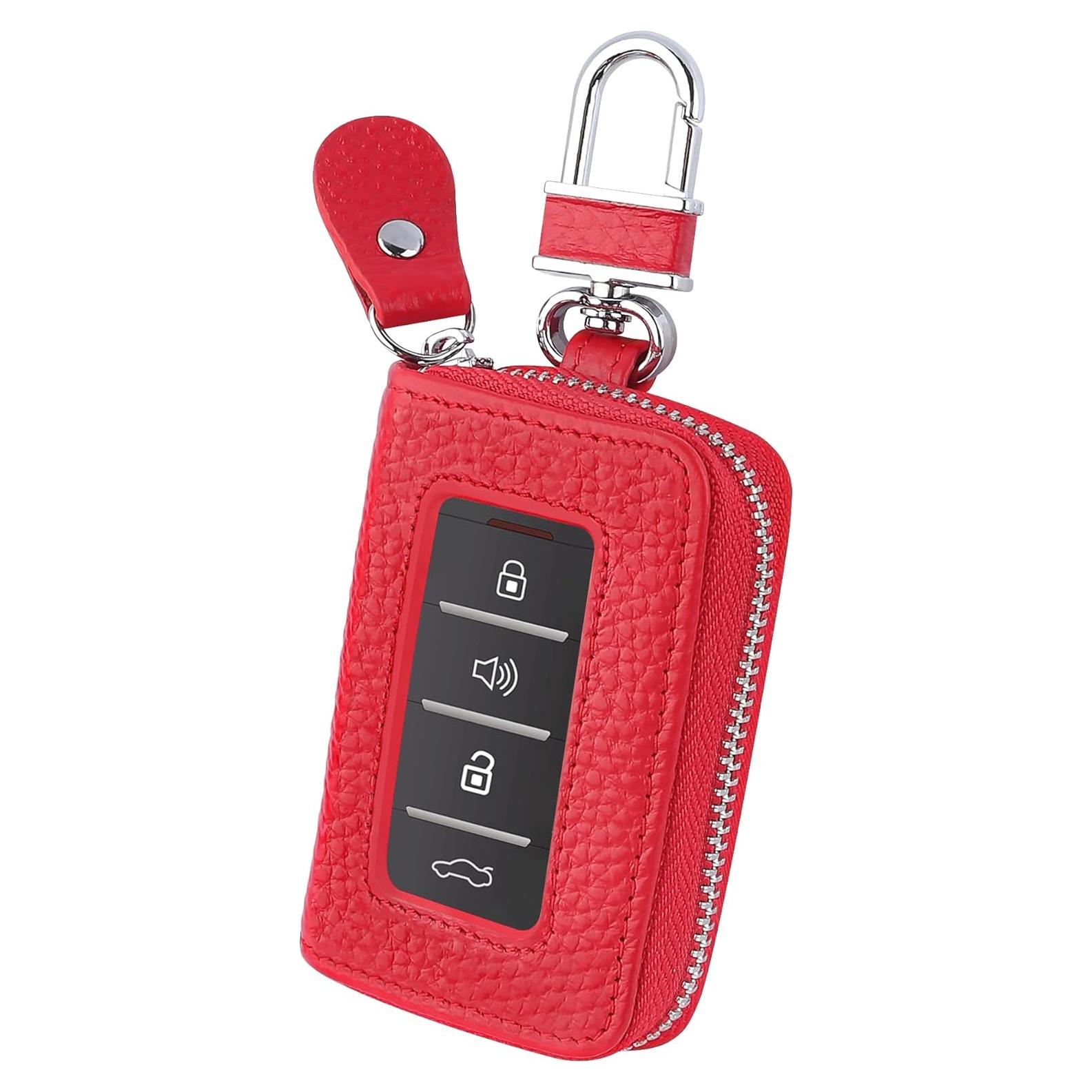 Funda de Llave de Coche OFBAND de Cuero Genuino Rojo
