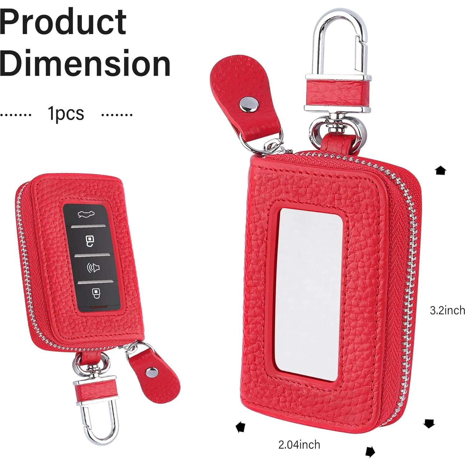 Funda de Llave de Coche OFBAND de Cuero Genuino Rojo