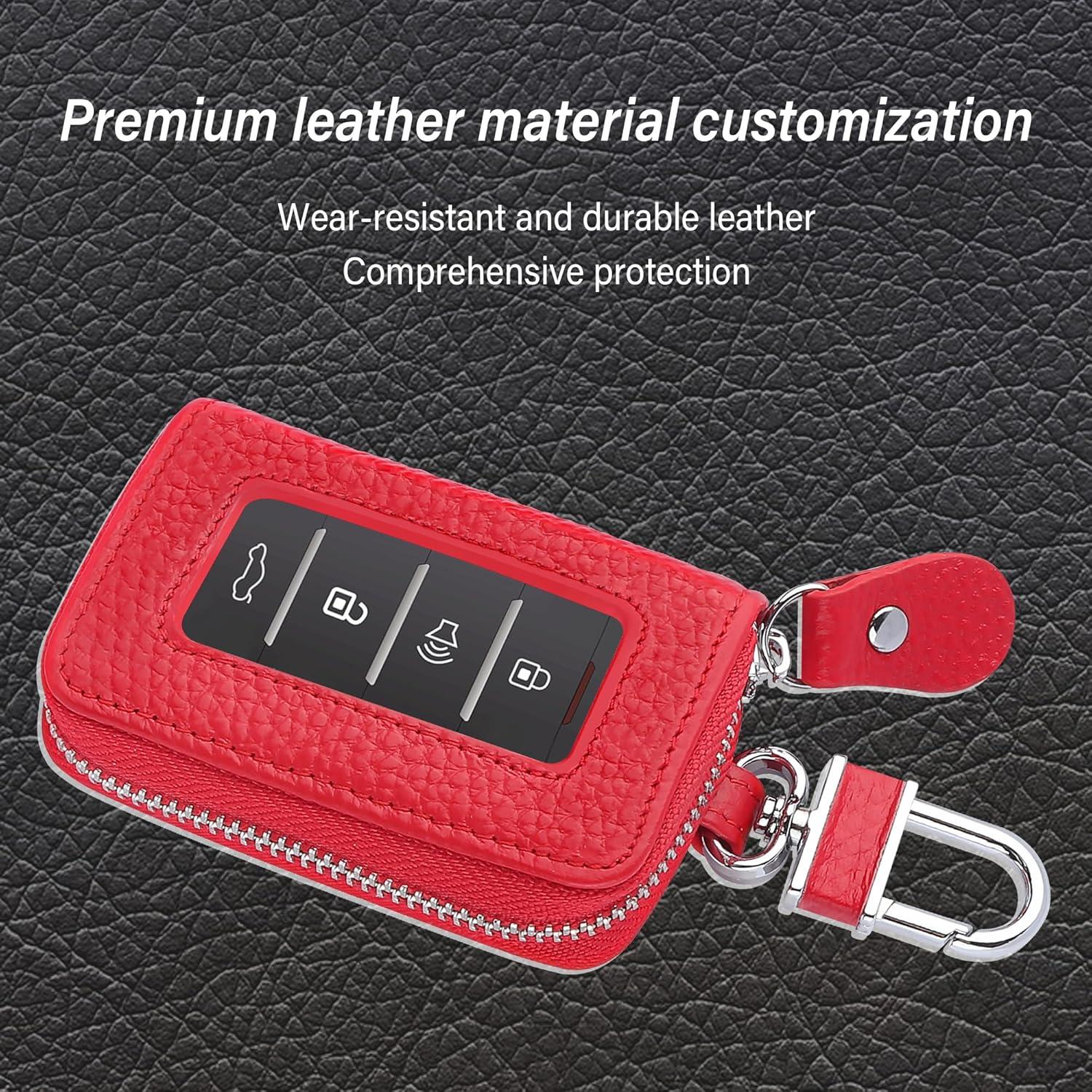 Funda de Llave de Coche OFBAND de Cuero Genuino Rojo