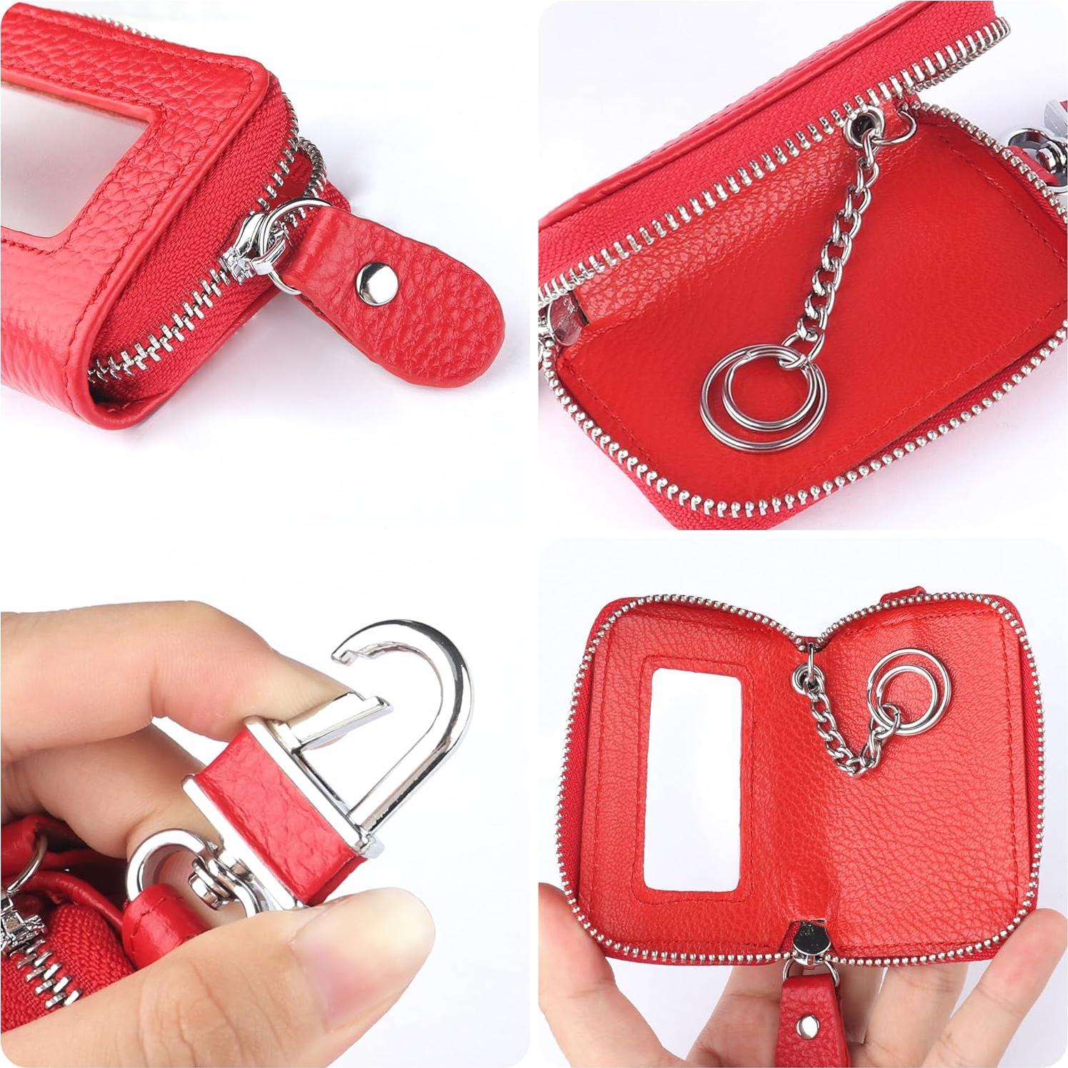 Funda de Llave de Coche OFBAND de Cuero Genuino Rojo