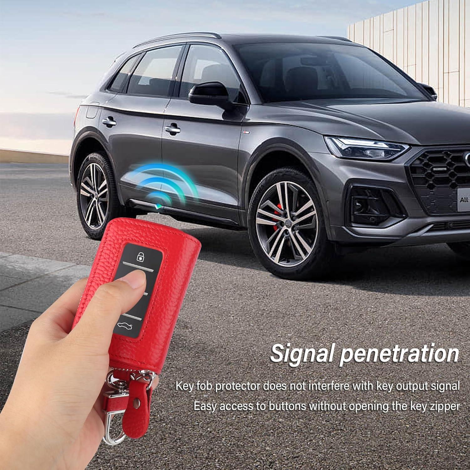 Funda de Llave de Coche OFBAND de Cuero Genuino Rojo