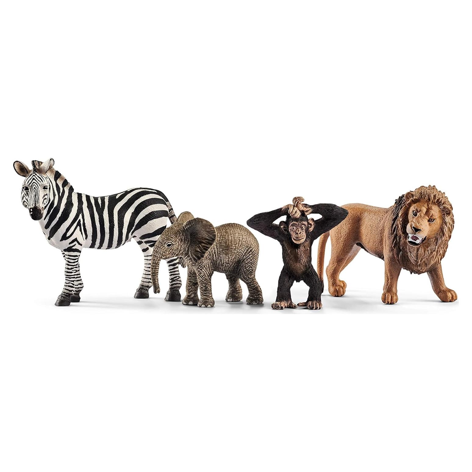 Schleich Wild Life Africa Starter Set – 4-Piece Wildlife Animal Set for Ages 3+, Featuring, Zebra, Elephant Calf, Lion, Chimpanzee