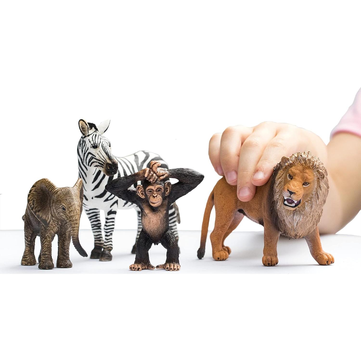 Schleich Wild Life Africa Starter Set – 4-Piece Wildlife Animal Set for Ages 3+, Featuring, Zebra, Elephant Calf, Lion, Chimpanzee