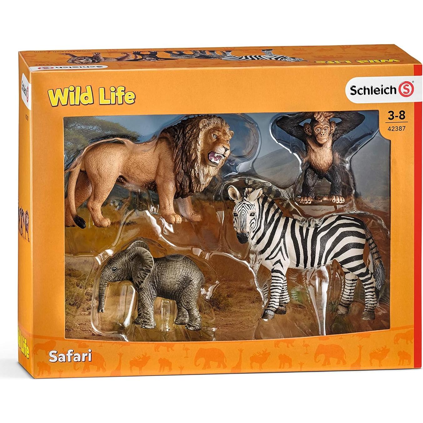Schleich Wild Life Africa Starter Set – 4-Piece Wildlife Animal Set for Ages 3+, Featuring, Zebra, Elephant Calf, Lion, Chimpanzee
