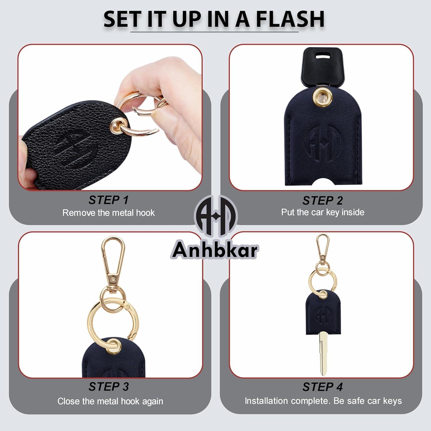 Funda de Llaves de Cuero PU Anhbkar - Pequeña Negra 4.8x3.8 cm