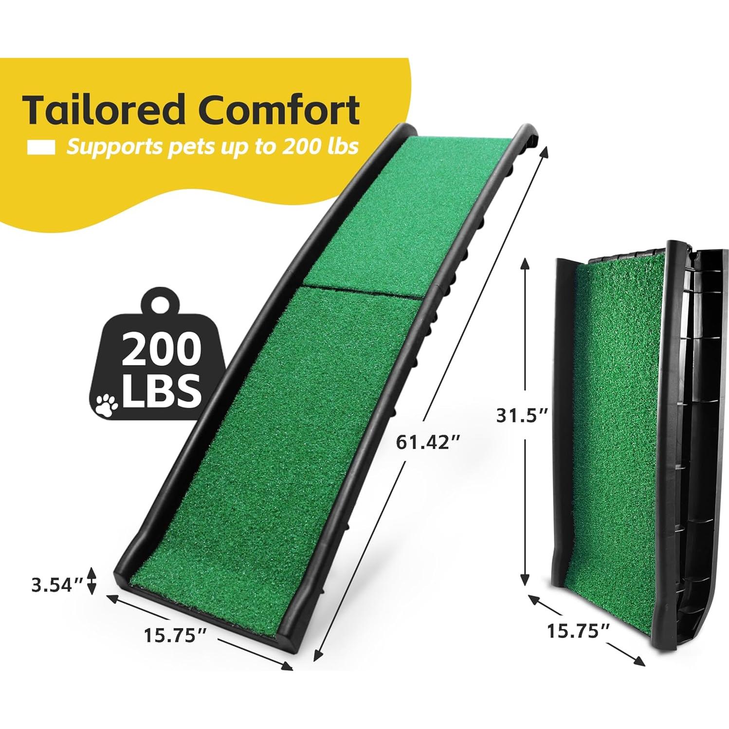 Rampa Plegable para Mascotas PawStep 50894 - Césped Antideslizante - Soporta 90.72 kg