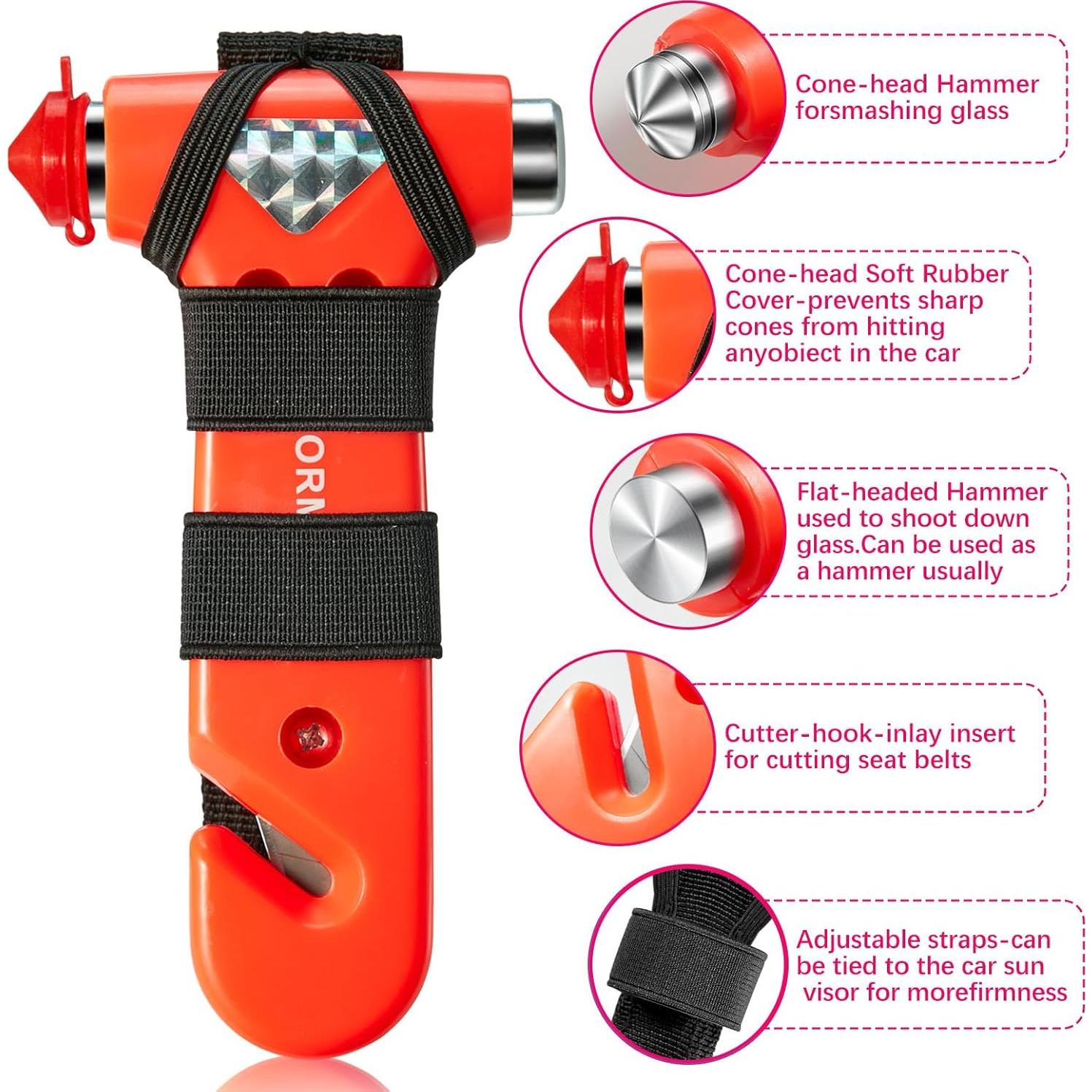 Martillo de Seguridad YORMTOIR para Automóvil - Cortador de Cinturón y Rompedor de Cristales
