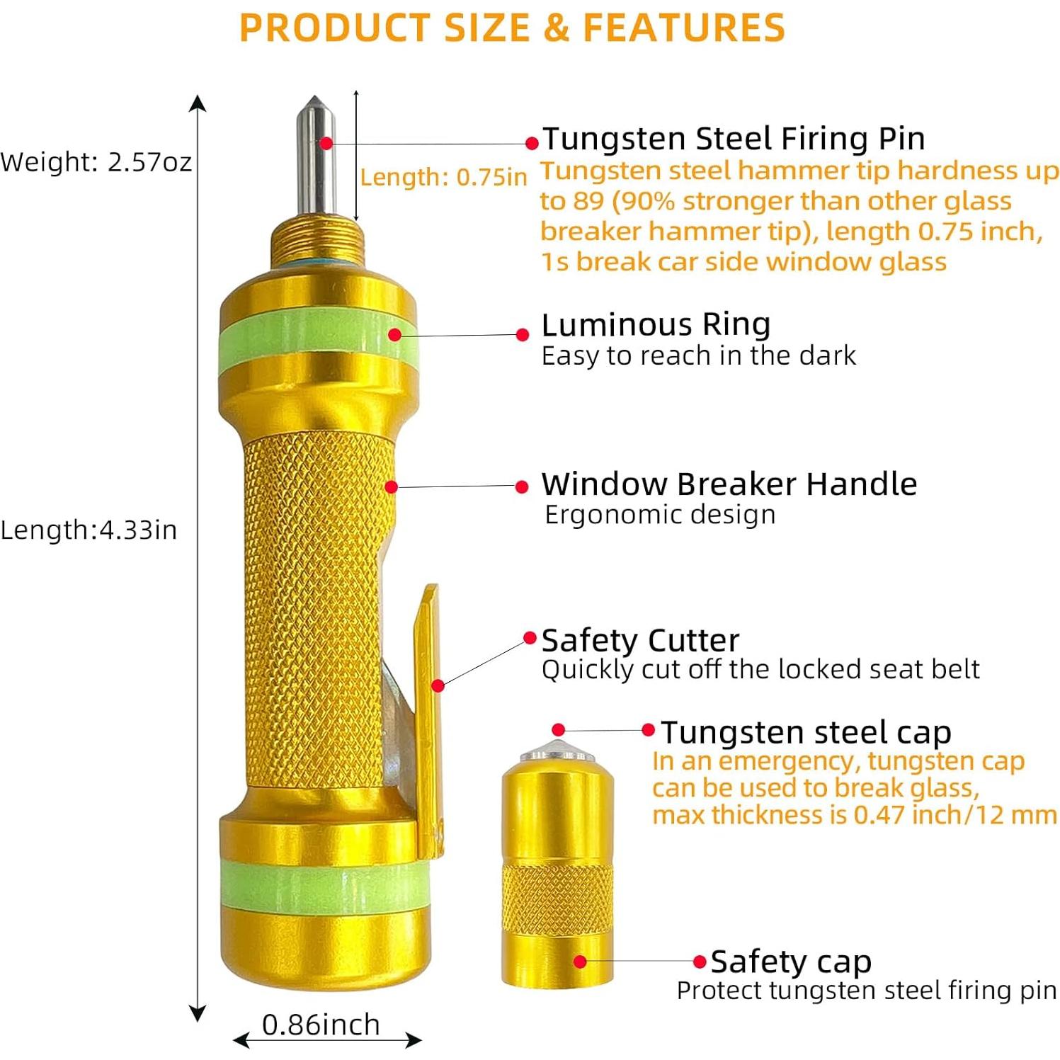 Rompe Ventanas de Auto Allelic G01 - Cortador de Cinturón Oro