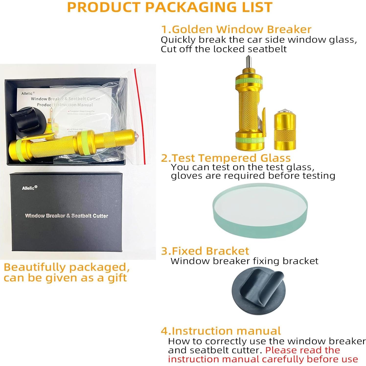 Rompe Ventanas de Auto Allelic G01 - Cortador de Cinturón Oro